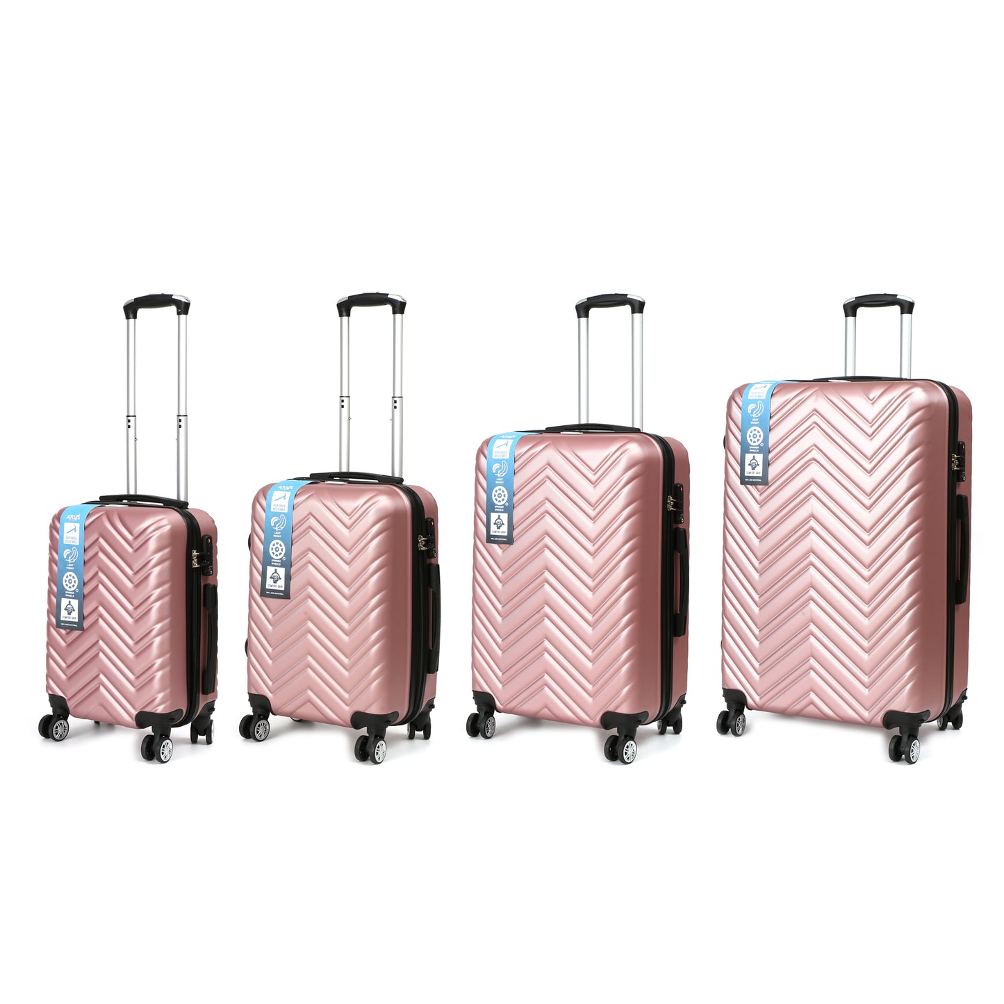 A To Z Traveller QualiTrav Kofferset 4-delig Roze Schuin